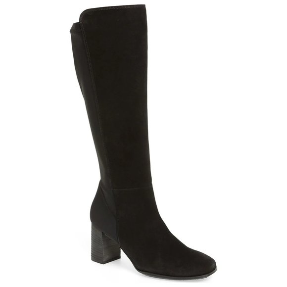 $650 PAUL GREEN Jackie Water Resist KNEE Boot BLACK SUEDE BLOCK 5.5AU 8 US (TD7)